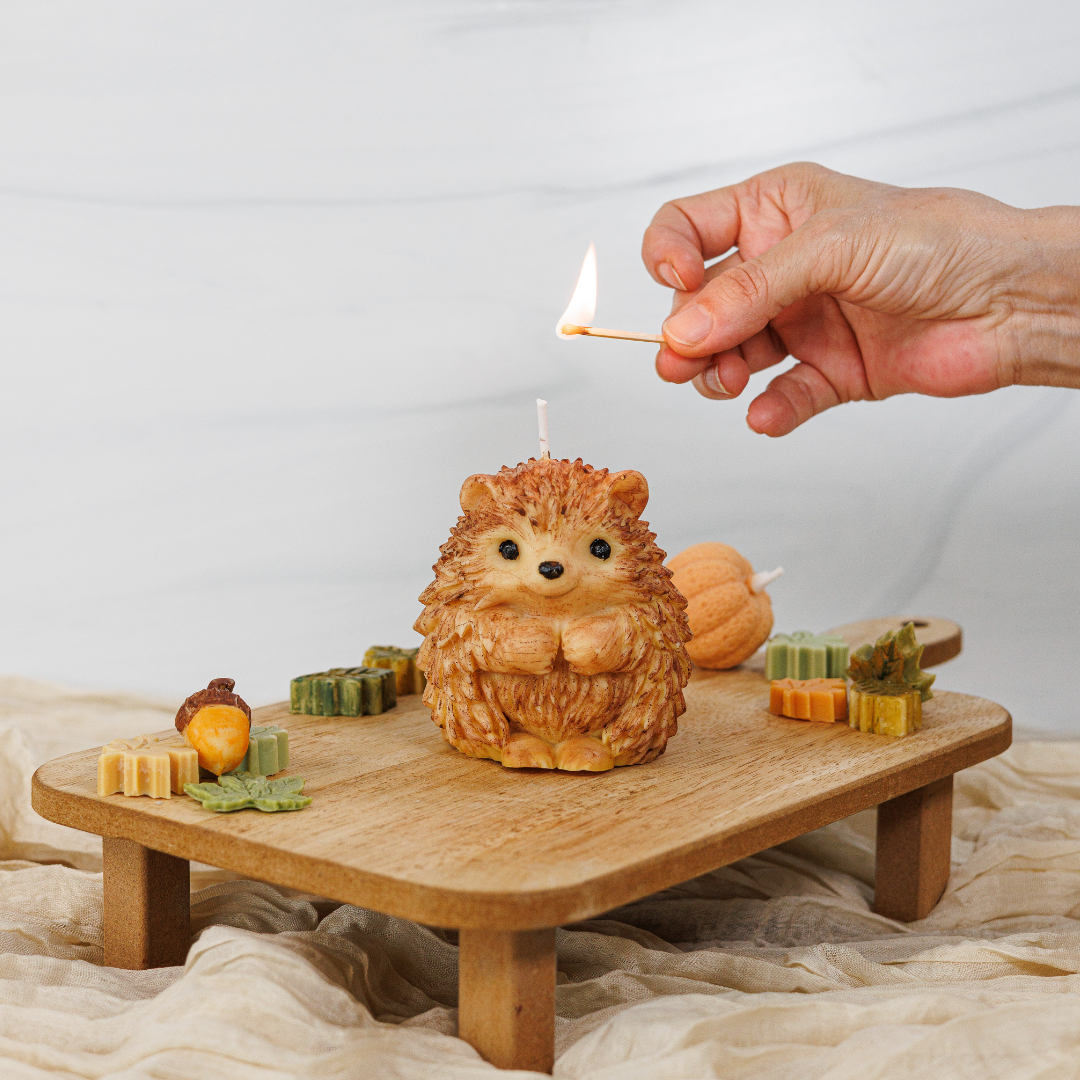 Vela Artesanal Erizo Otoñal –Hedgehog Candle - Decorativa y Perfumada