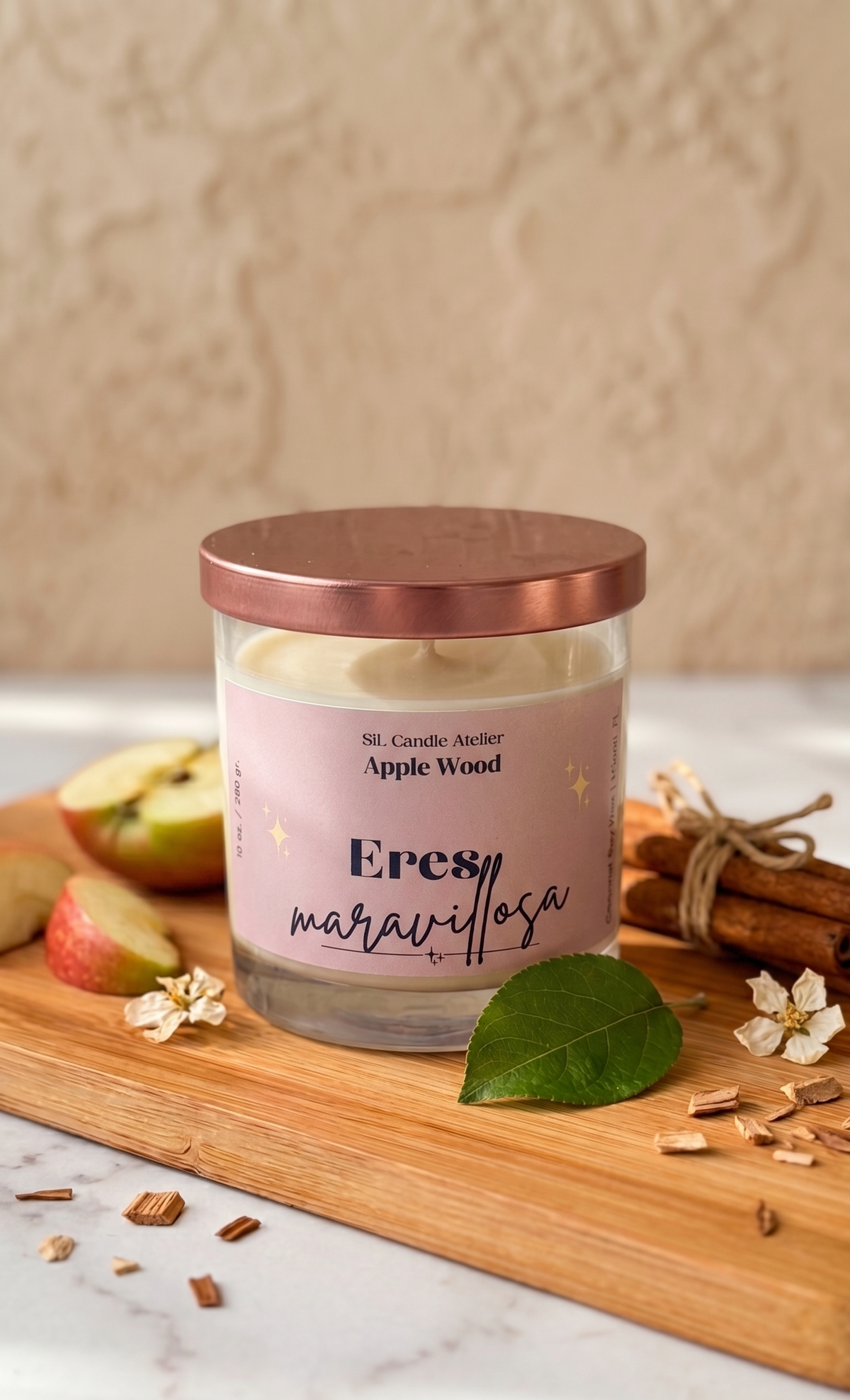 Vela de Soja y Coco Apple Wood – "Eres Maravillosa / You Are Amazing" (10 oz)