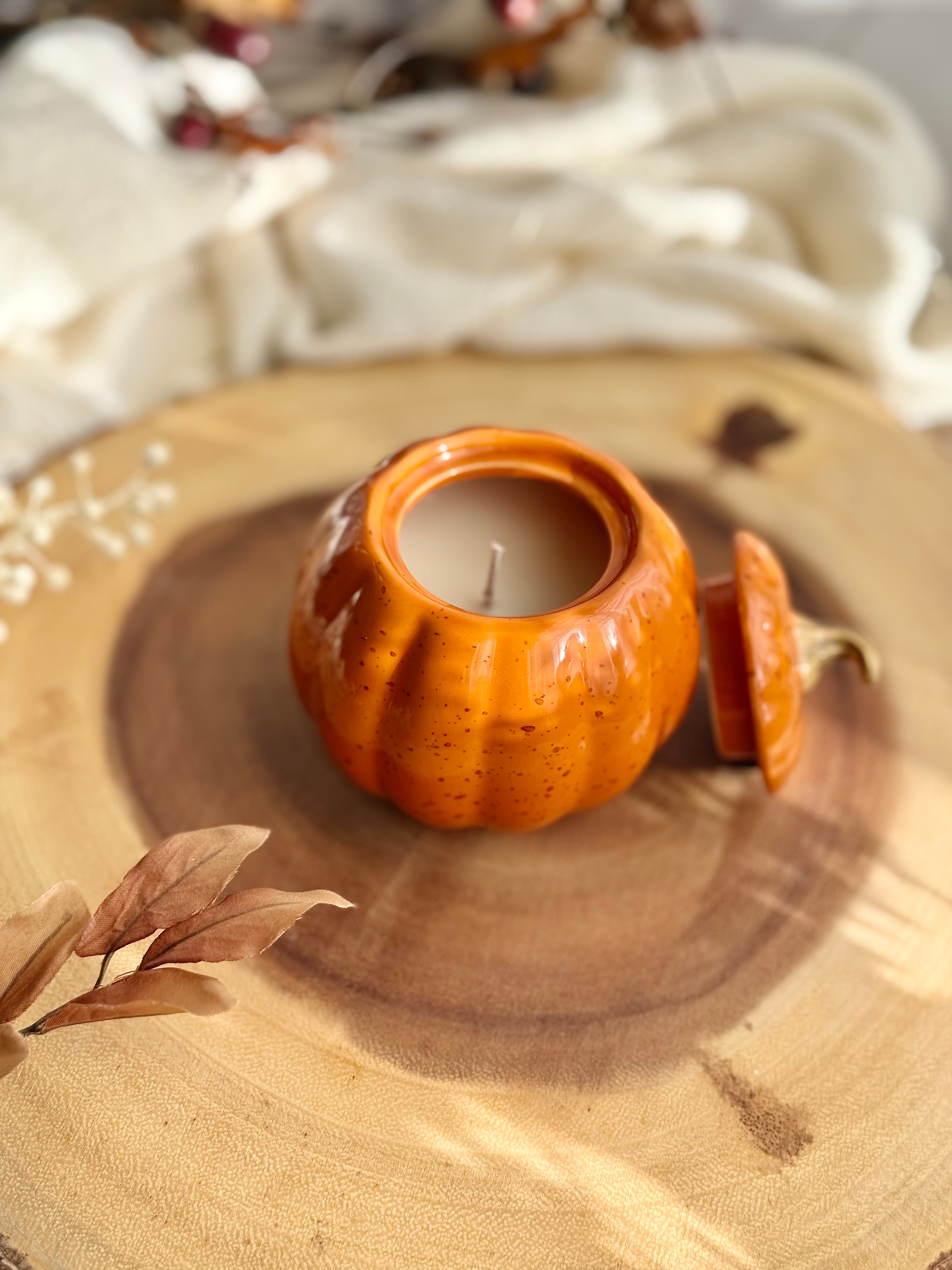 Large Pumpkin Autumn Glow Candle – 12 oz Coconut Soy Wax, Hand-Poured Fall Scent in Ceramic Pumpkin Jar