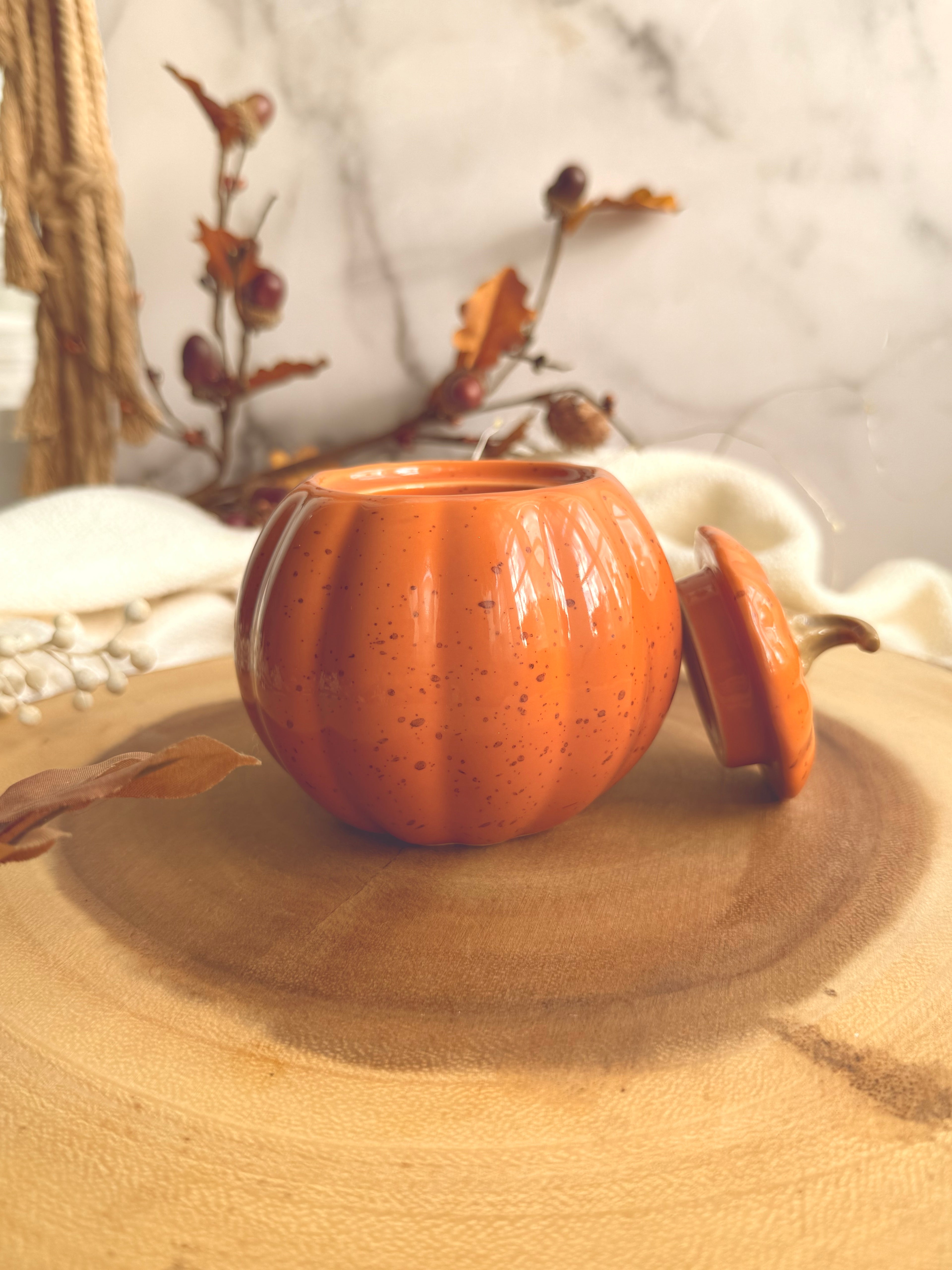 Large Pumpkin Autumn Glow Candle – 12 oz Coconut Soy Wax, Hand-Poured Fall Scent in Ceramic Pumpkin Jar