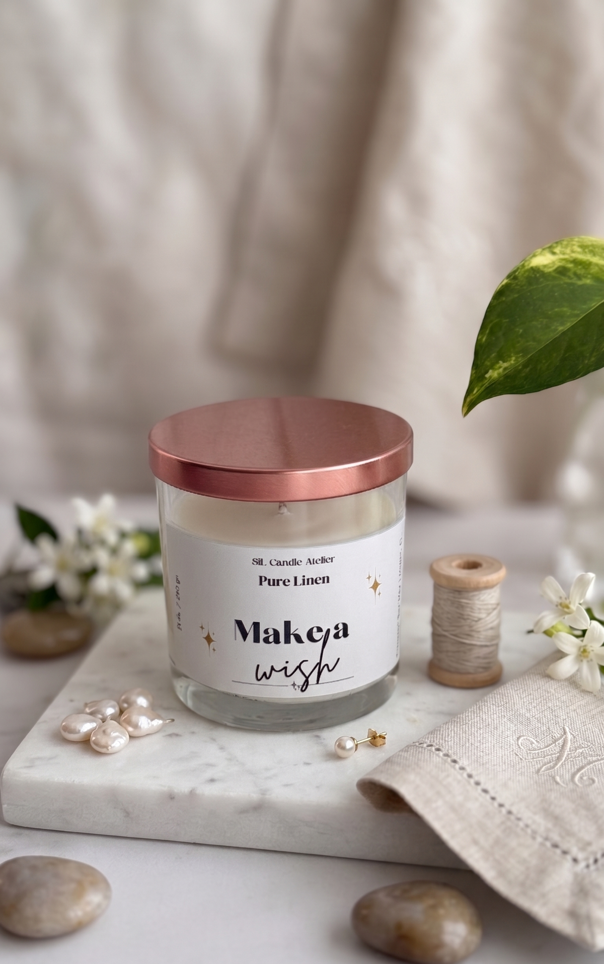 Vela de Soja y Coco Pure Linen – "Pide un Deseo / Make a Wish" (10 oz)