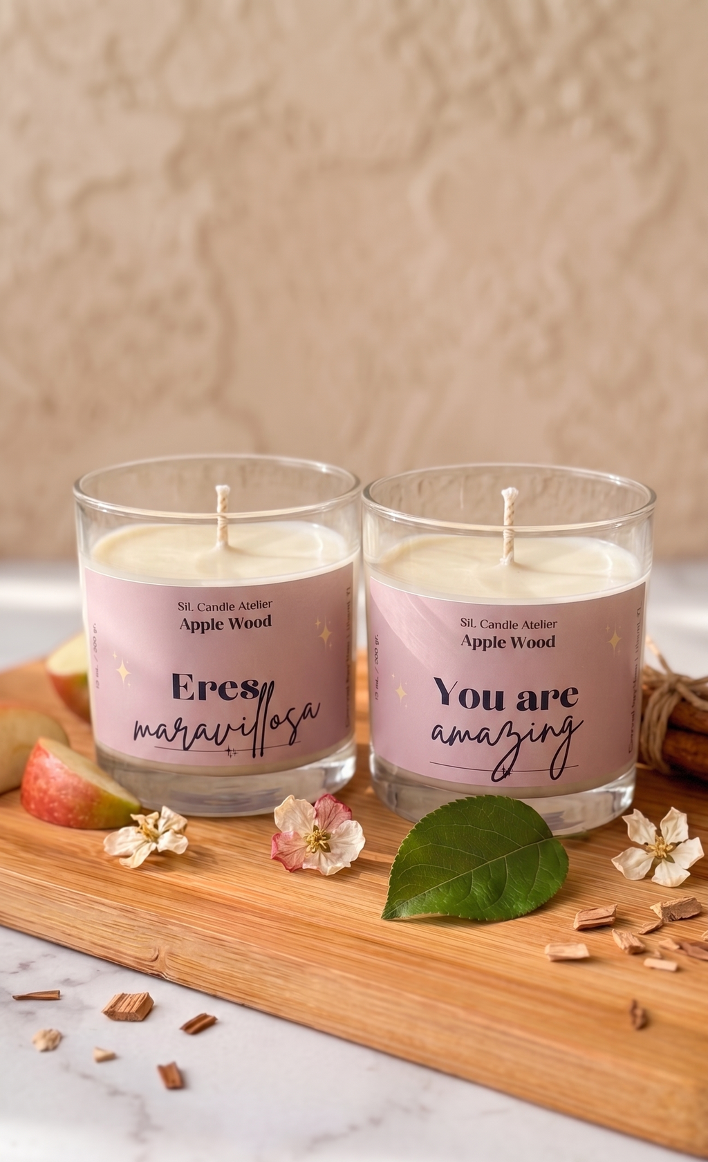 Vela de Soja y Coco Apple Wood – "Eres Maravillosa / You Are Amazing" (10 oz)
