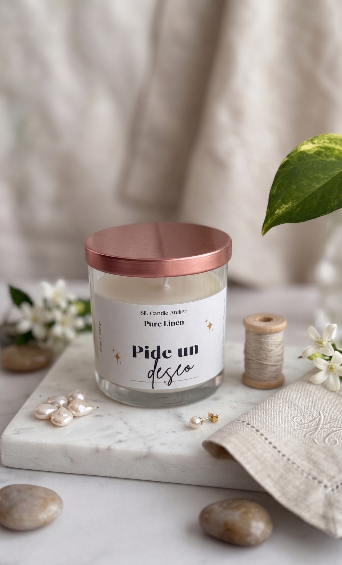 Vela de Soja y Coco Pure Linen – "Pide un Deseo / Make a Wish" (10 oz)