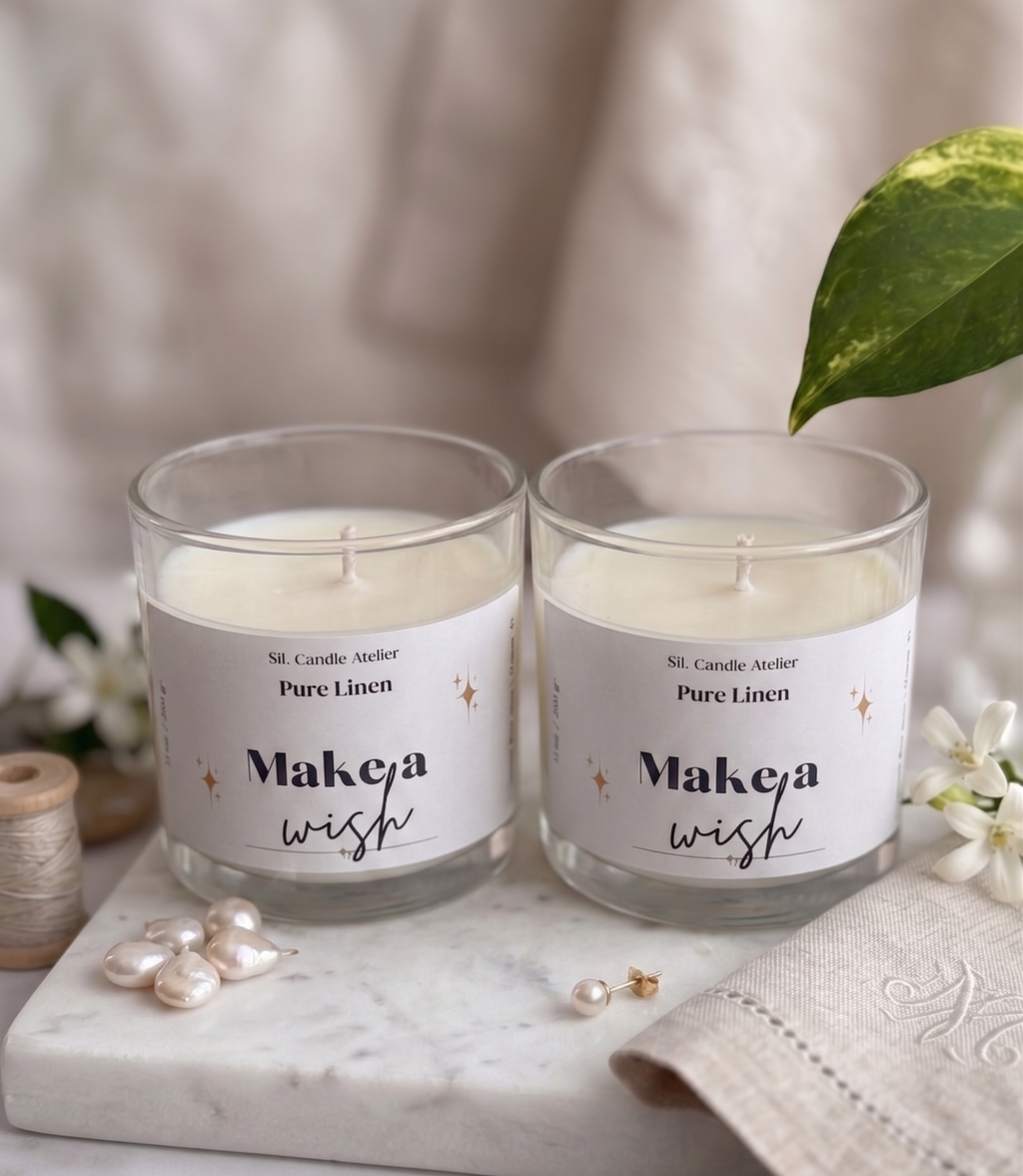 Vela de Soja y Coco Pure Linen – "Pide un Deseo / Make a Wish" (10 oz)