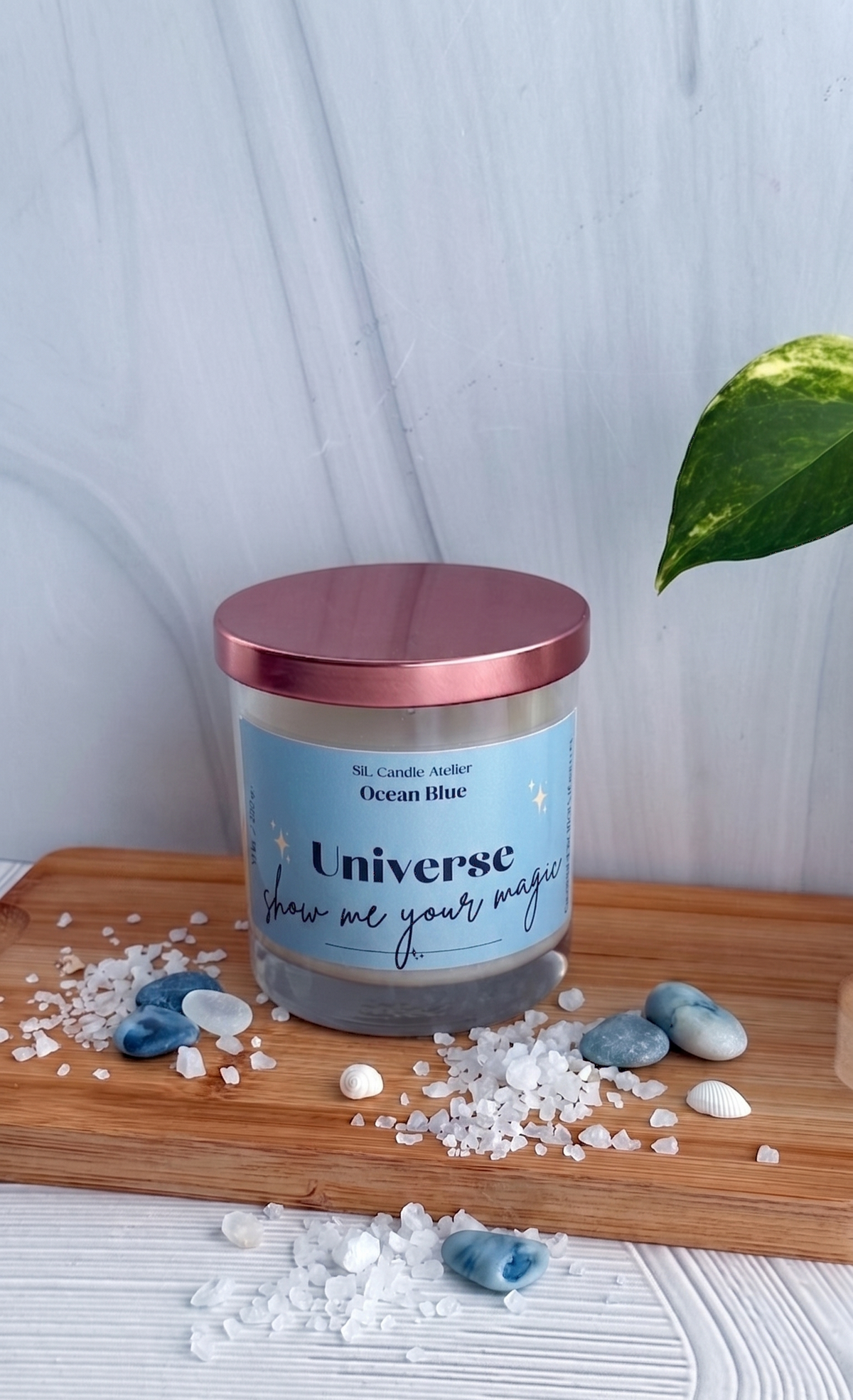 Vela de Soja y Coco Ocean Blue – "Universo Muéstrame Tu Magia / Universe Show Me Your Magic" (10 oz)