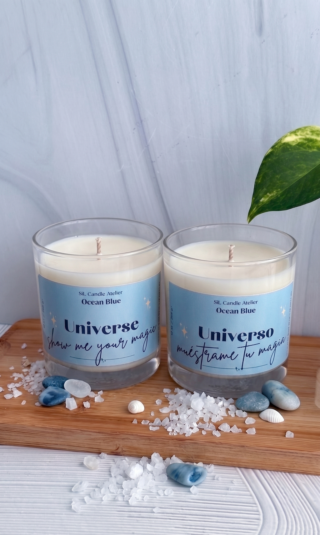Vela de Soja y Coco Ocean Blue – "Universo Muéstrame Tu Magia / Universe Show Me Your Magic" (10 oz)