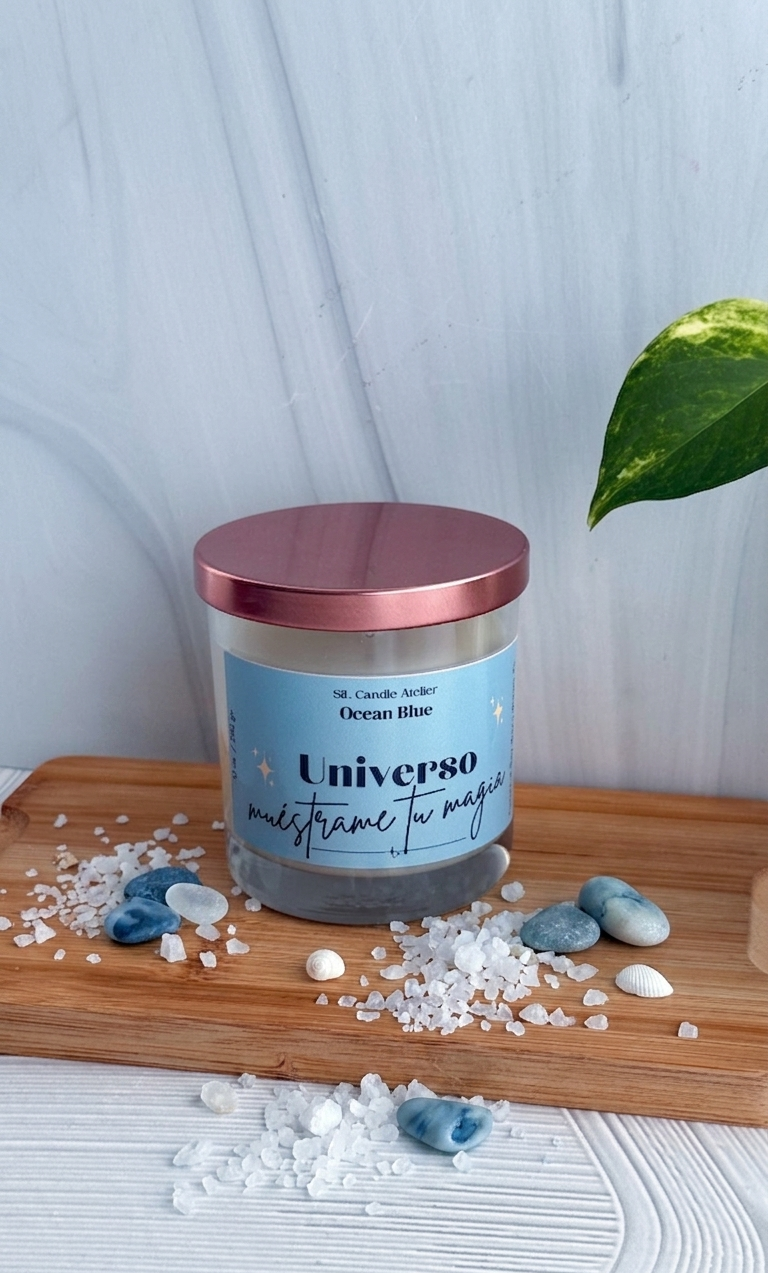 Vela de Soja y Coco Ocean Blue – "Universo Muéstrame Tu Magia / Universe Show Me Your Magic" (10 oz)