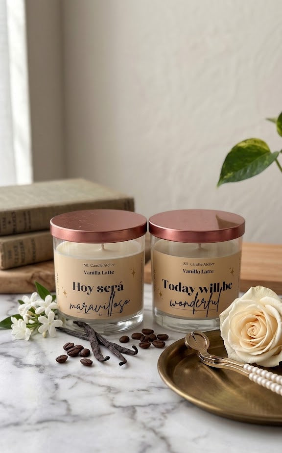 Vela de Soja y Coco Vanilla Latte – "Hoy Será Maravilloso / Today Will Be Wonderful" (10 oz)