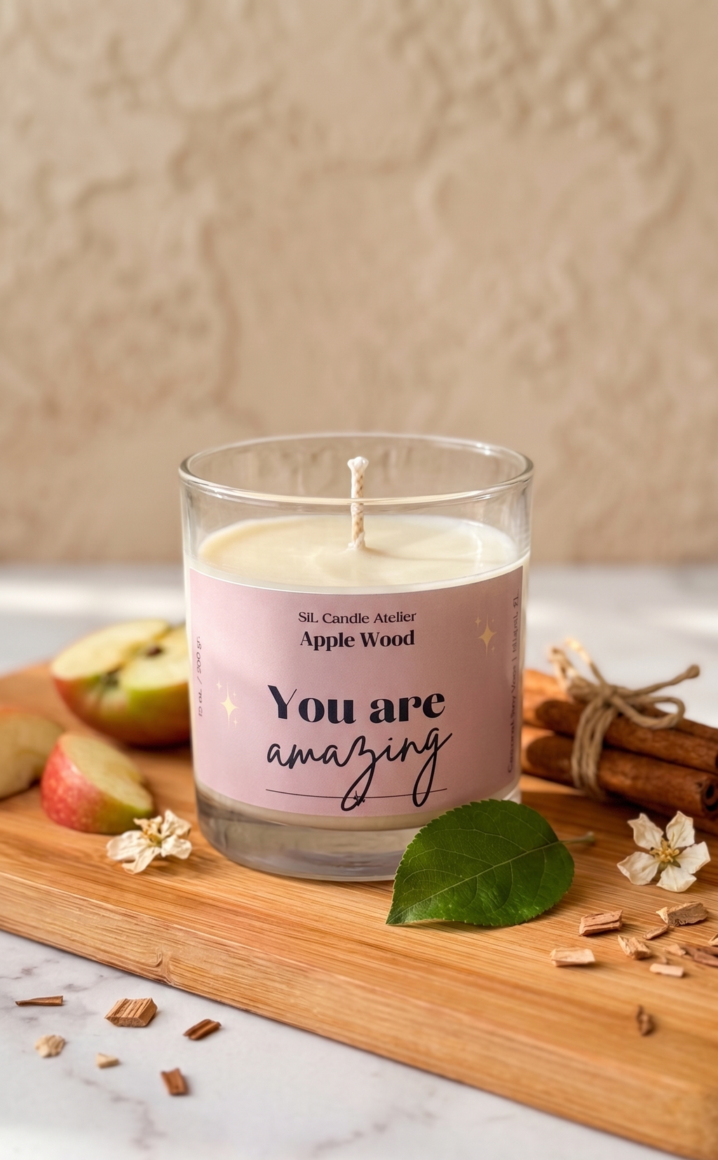 Vela de Soja y Coco Apple Wood – "Eres Maravillosa / You Are Amazing" (10 oz)
